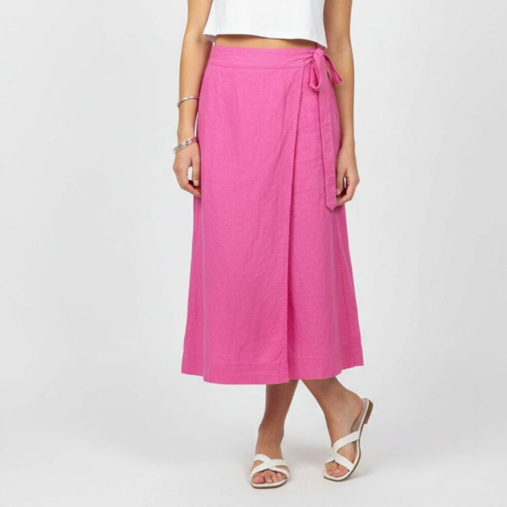 A New Day Linen Blend Side Wrap Midi Skirt S